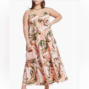 Eloquii Swirl Print Trapeze Maxi